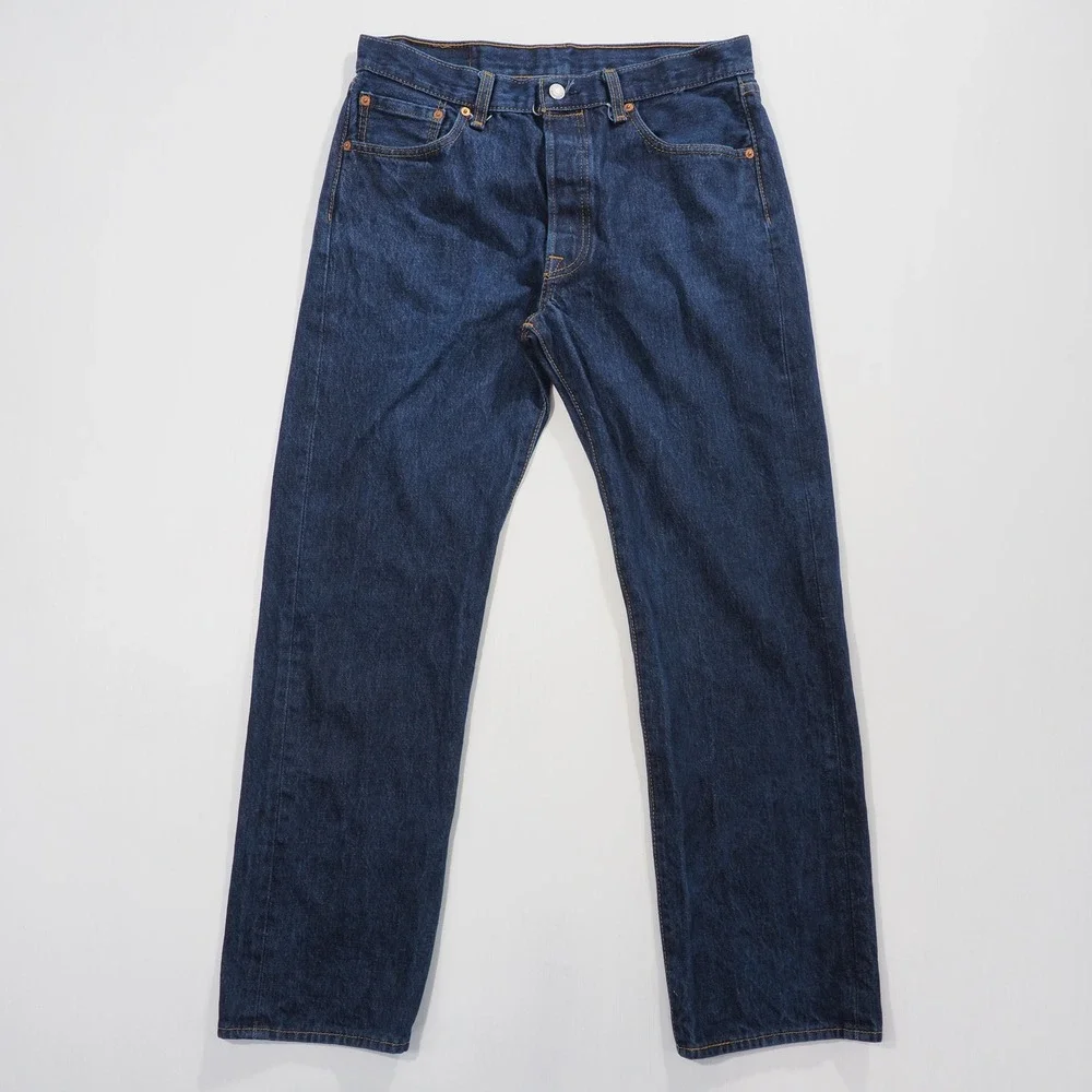 Levis 501 0000 Jeans Mens 34x32 Blue Dark Wash Denim Straight Leg Button Fly